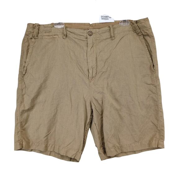 Polo Ralph Lauren Men's 38x8 Shorts Tan Linen Cotton Classic Fit Navy Pony Logo - Picture 1 of 10